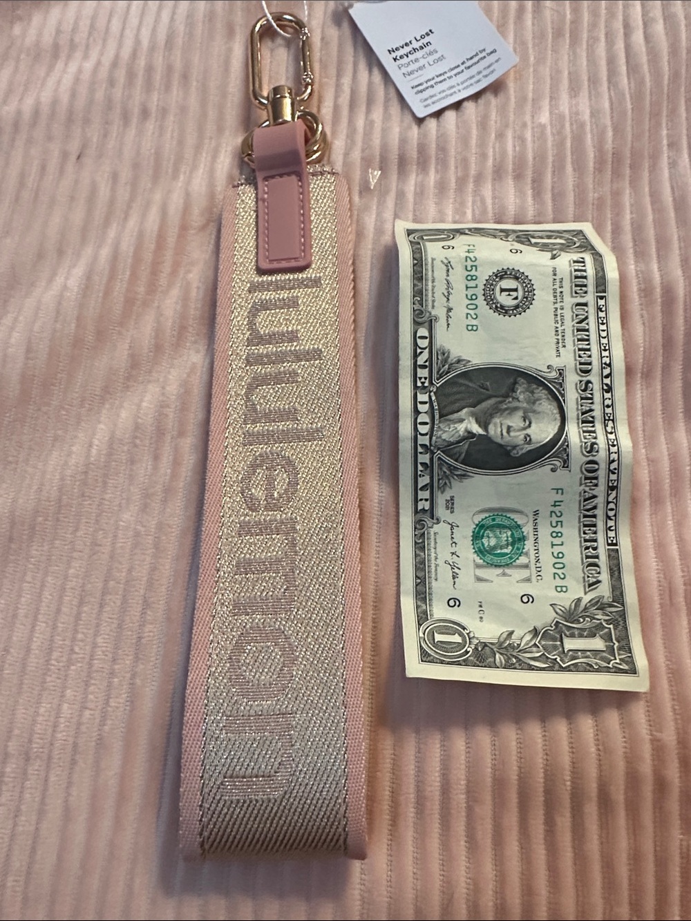 lululemon Never Lost Keychain *Metallic Wordmark Pink & Gold Keychain NWT - Picture 2 of 4